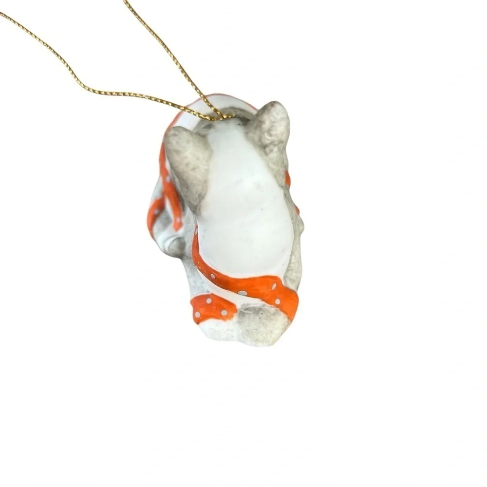 Vintage Silvestri Porcelain Cat Ornament Gray White Kitty Ribbon Taiwan Made 4”